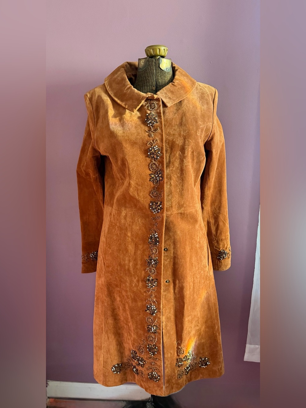 Y2K Hot in Hollywood Penny Lane Boho Genuine Suede Beaded Coat L